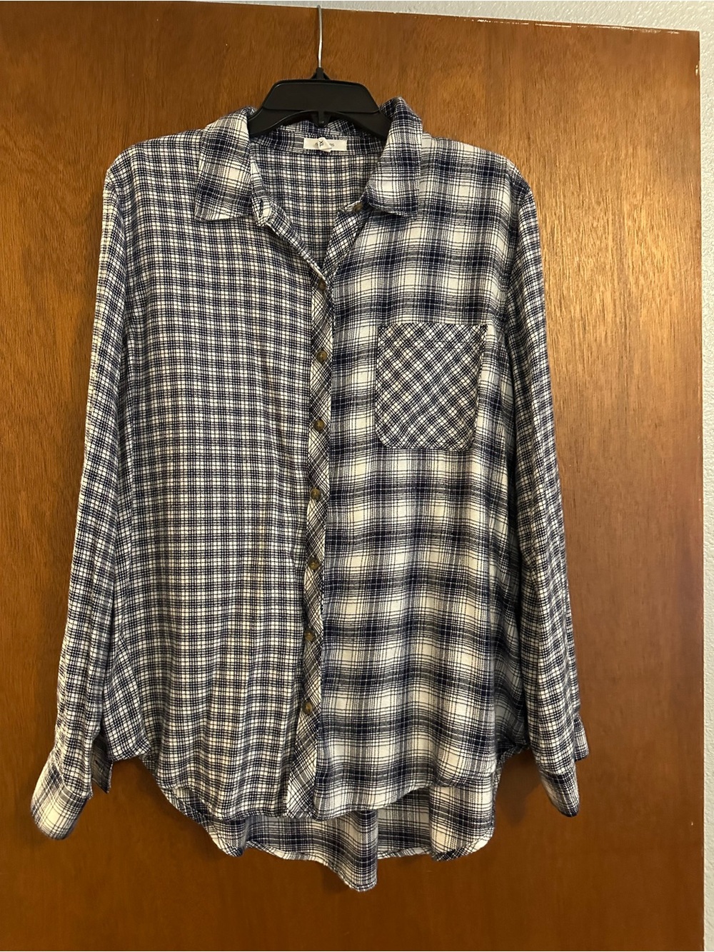 Blue and White Plaid Women’s Button-Up Shirt
